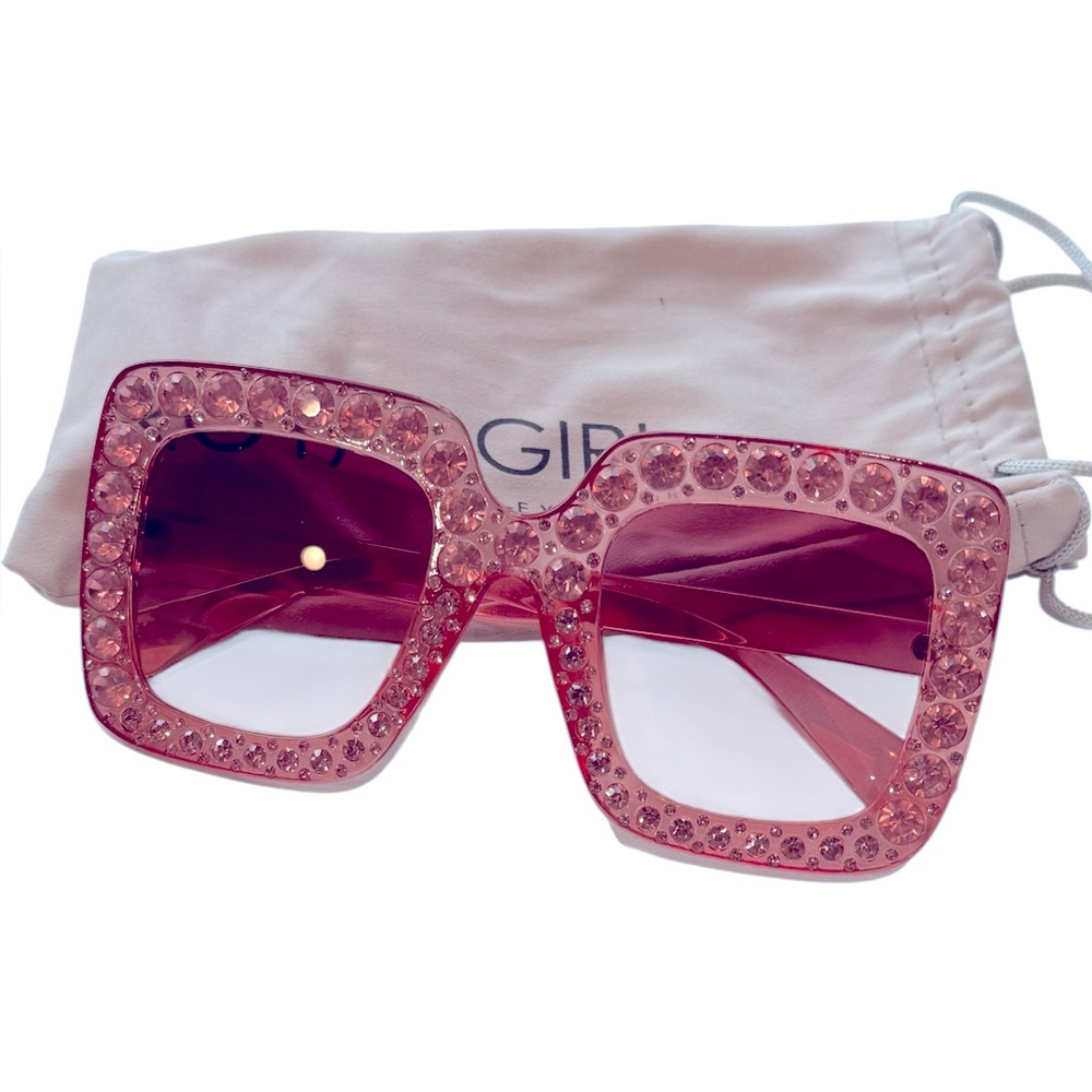 Royal Girl oversized square rhinestone sunglasses in pink. EUC. - Picture 1 of 7